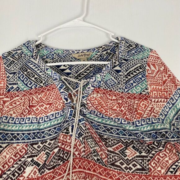 Lucky Brand Women's Size M Peasant Blouse Multicolor Stretch Long Sleeve Casual - Picture 8 of 16